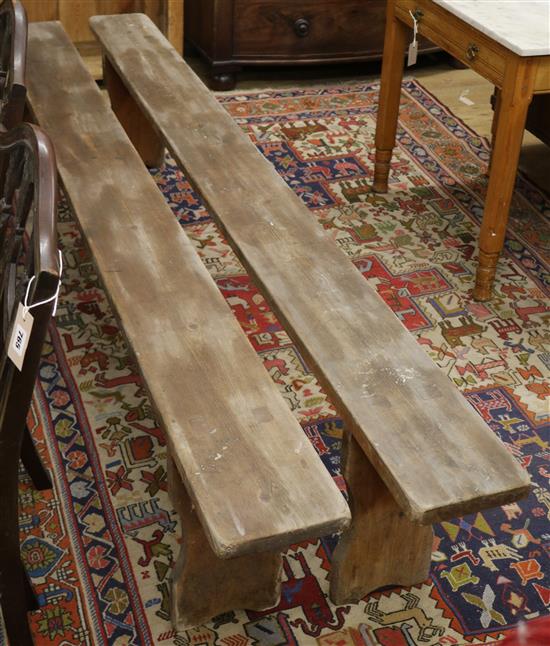 Two pine benches W.233cm & W.229